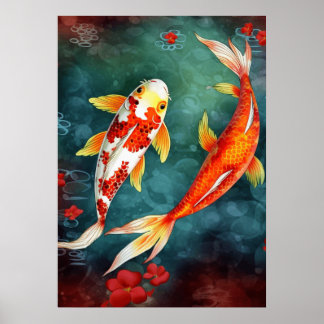 Koi Fish Swimming i en damm Poster