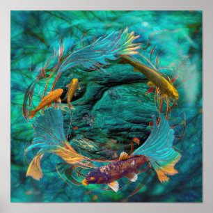 Koi Fish "SWIMMING IN FRED" Poster