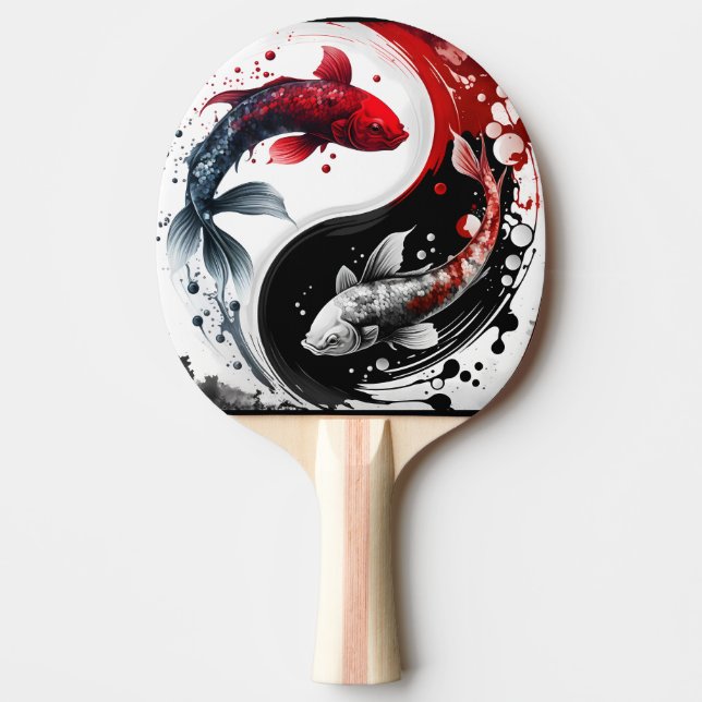 Koi Fish Taiji Circle Japansk Art Black and White Pingisracket (Framsidan)