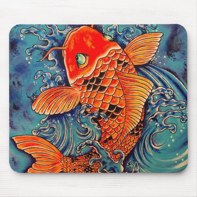 "Koi Fish" Tattoo Stil Art Mouse Pad Musmatta (Framsidan)