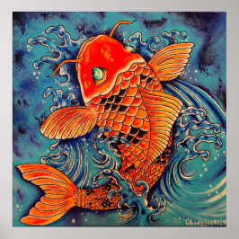 "Koi Fish" Tattoo Stil Art Poster Skriv ut
