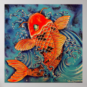 "Koi Fish" Tattoo Stil Art Poster Skriv ut