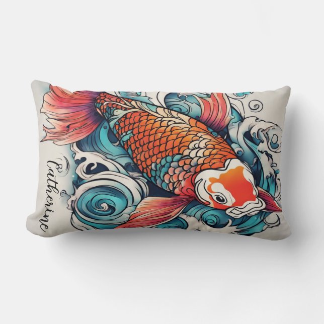 Koi Fish, vacker japansk karp, Personlig Lumbarkudde (Framsida)
