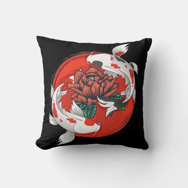 Koi Fish Vatten Lily Japansk Art Kudde (Framsida)