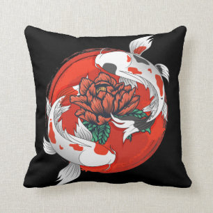 Koi Fish Vatten Lily Japansk Art Kudde