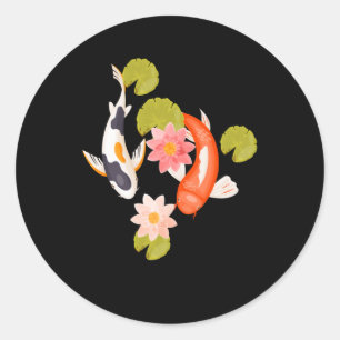 Koi Fish Vatten Lily Japansk karp Runt Klistermärke