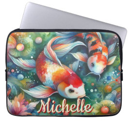 Koi Fish Whimsical Watercolor Personalized Laptop Fodral