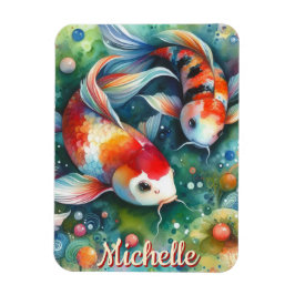 Koi Fish Whimsical Watercolor Personalized Magnet