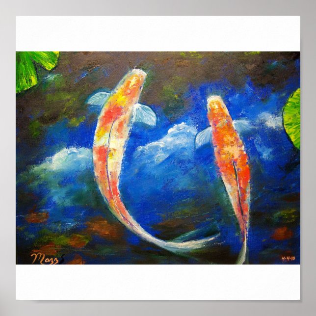 Koi Fish with Cloud Reflection Art Poster (Framsidan)