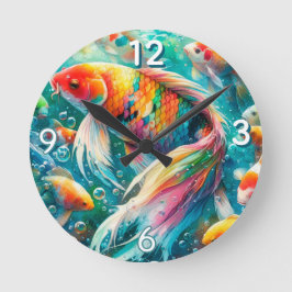 Koi Fish With Colorful Scales Wall Clock Rund Klocka