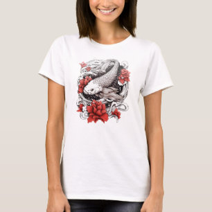 Koi Fish with Flowers Japansk design T Shirt