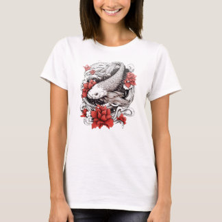 Koi Fish with Flowers | Japansk design T Shirt