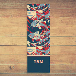 Koi Fish with Red Blue Great Wave Monogram