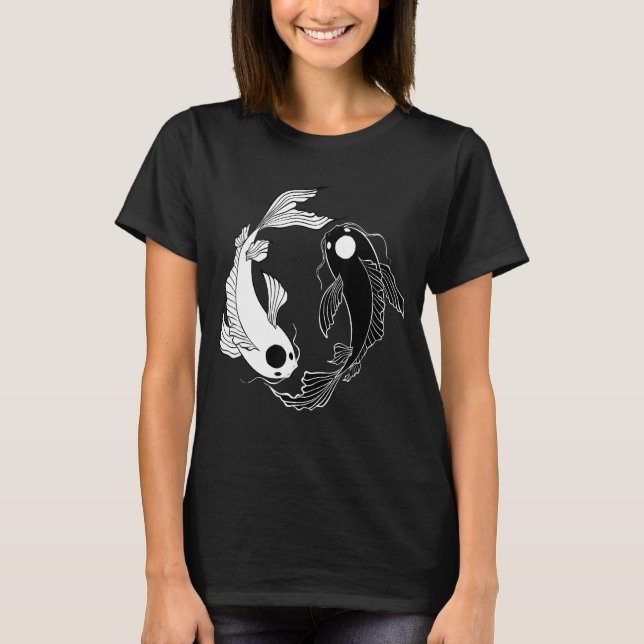 Koi Fish Ying Yang Black and White T Shirt (Framsida)