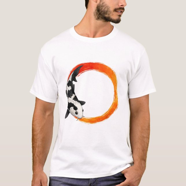 Koi Fish Zen Circle Art – Minimalist Design T Shirt (Framsida)
