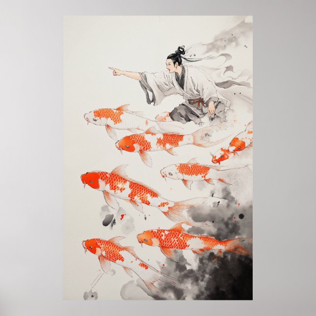 Koi Fishes Chinese Teckning Poster (Framsidan)