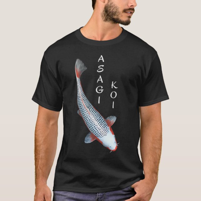 Koi Fisk Asagi Sort - liten med vit text vänster T Shirt (Framsida)