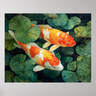 Koi Fisk Damm Näckrosblad Poster