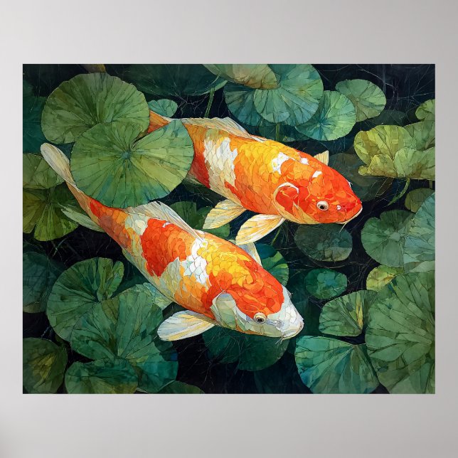 Koi Fisk Damm Näckrosblad Poster (Framsidan)