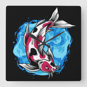 Koi Fisk Fyrkantig Klocka