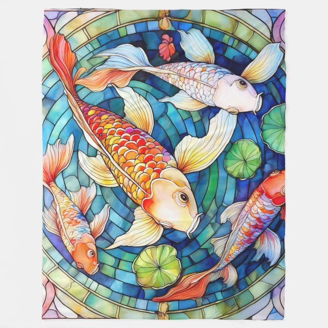 Koi-fisk i glasmålning  fleecefilt (Framsidan)