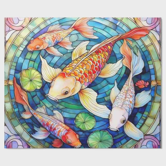 Koi-fisk i glasmålning  presentpapper (Platt)