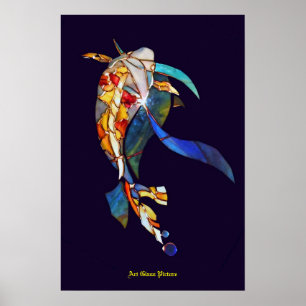 Koi fisk i konstnärlig bild för utrymmeväggdeko poster