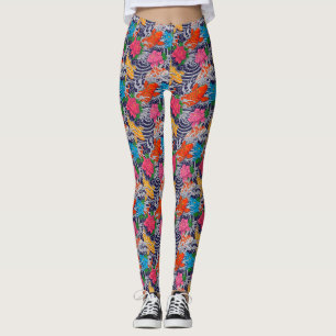 Koi-fisk Japansk tatuering med våg blomster Mönste Leggings