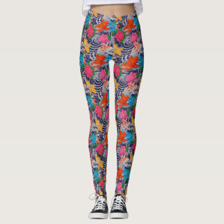 Koi-fisk Japansk tatuering med våg blomster Mönste Leggings