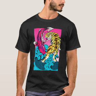 Koi Fisk Karpfisk Tiger Yin Yang Den Stora Vågen U T Shirt
