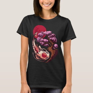 Koi Fisk Karpfisk Yin Yang Bonsai Träd Måne Asiati T Shirt