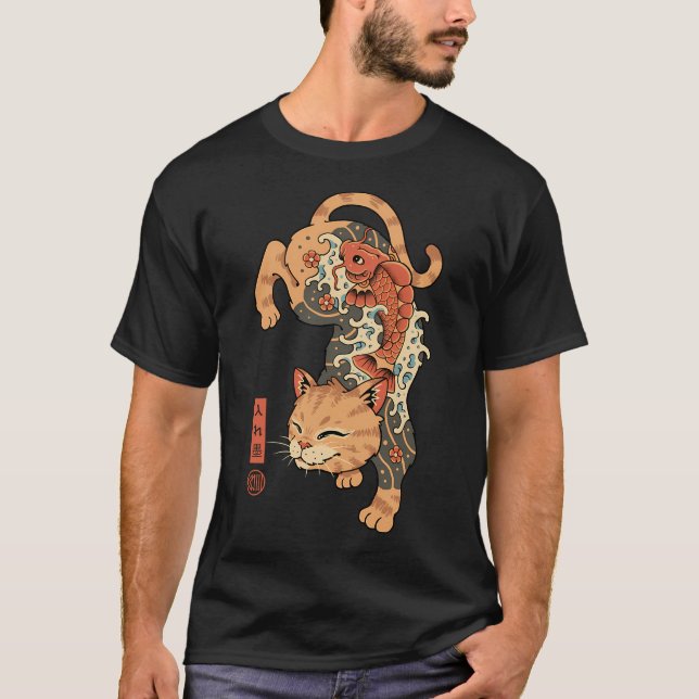 Koi Fisk Katt Irezumi T Shirt (Framsida)