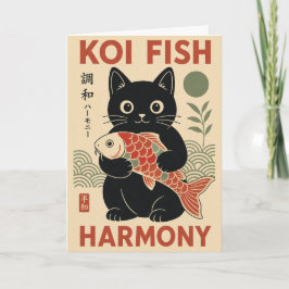 Koi Fisk Katt Japansk Harmoni Zen Illustration Kort