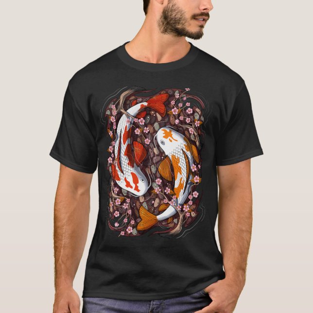 Koi Fisk Körsbärsblomning T Shirt (Framsida)