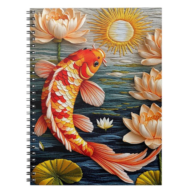 🐟 Koi Fisk Lotus Blommig Japansk Zen Vatten Konst Anteckningsbok (Framsidan)