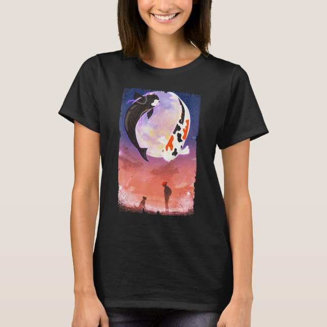 Koi Fisk Måne Hund Japanska T Shirt (Framsida)