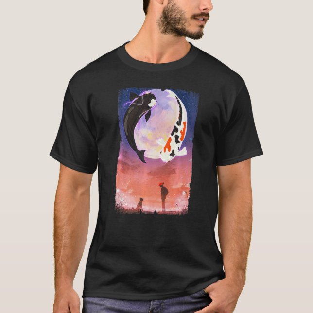 Koi Fisk Måne Hund Japanska T Shirt (Framsida)