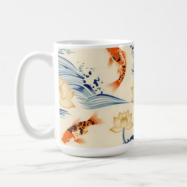 Koi-fisk och Lotus-sömlöst Mönster Kaffemugg (Vänster)