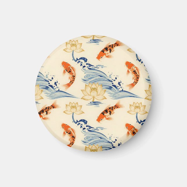 Koi-fisk och Lotus-sömlöst Mönster Magnet (Framsidan)