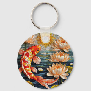 Koi-fisk omgiven av lotusblommor nyckelring