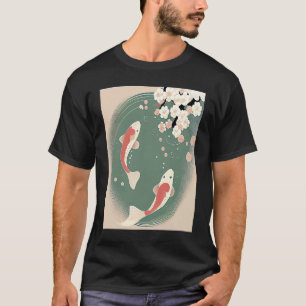 Koi-fisk som simmar i damm med blommar av körsbär t shirt