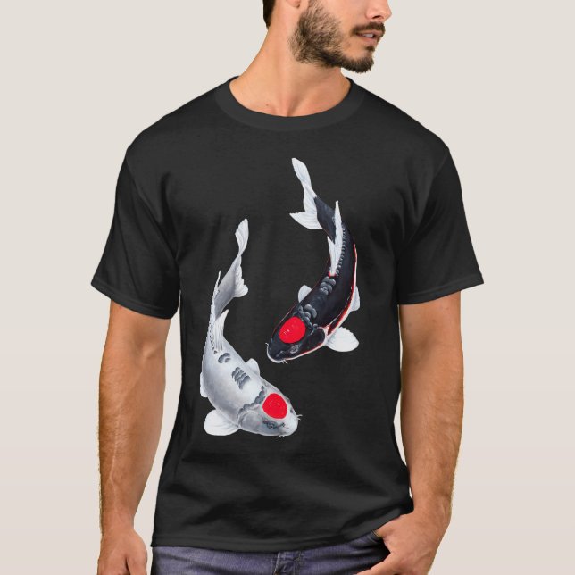 Koi Fisk Tancho Svart Vit T Shirt (Framsida)
