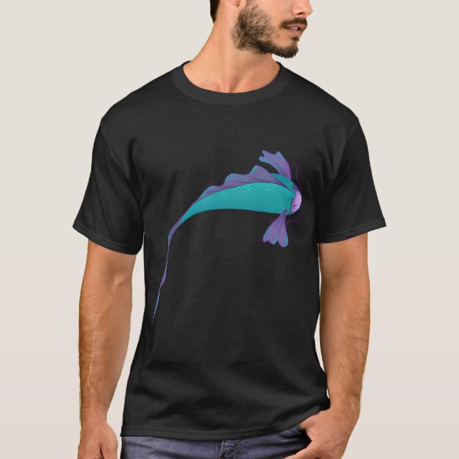 Koi-fisk violett och himmelblå med detaljer t shirt (Framsida)