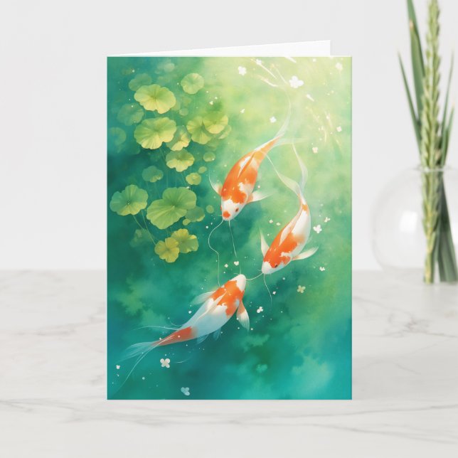 Koi Fiskar Harmoni i Dammen Kort (Framsida)