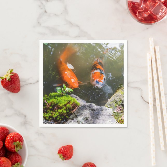 Koi fiskar i en damm pappersservett (Insitu)