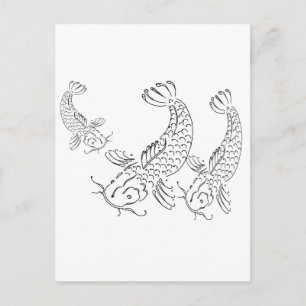 Koi fiskar modern design svart vitt vykort