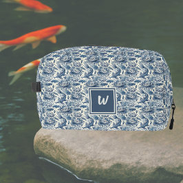 Koi-fiskar och vattenlilja Blå Chinoiserie Monogra