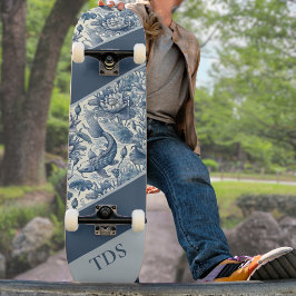 Koi-fiskar och vattenlilja Blå Chinoiserie Monogra Mini Skateboard Bräda 18,5 Cm