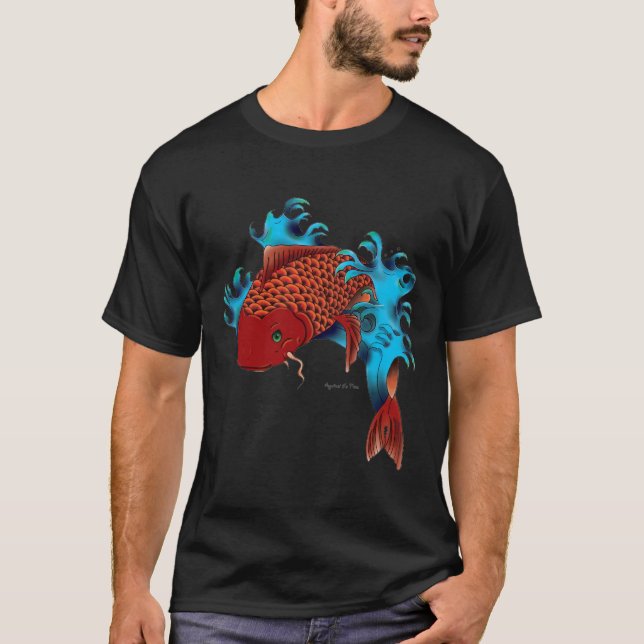 Koi fiskbanhoppning i vatten. Tatueringdesign Tee (Framsida)