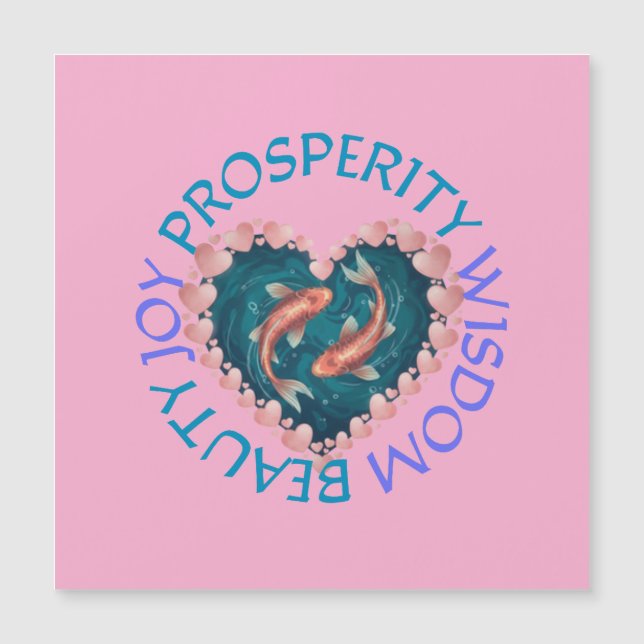 Koi good fortune pink and turquoise magnetic card (Framsida)